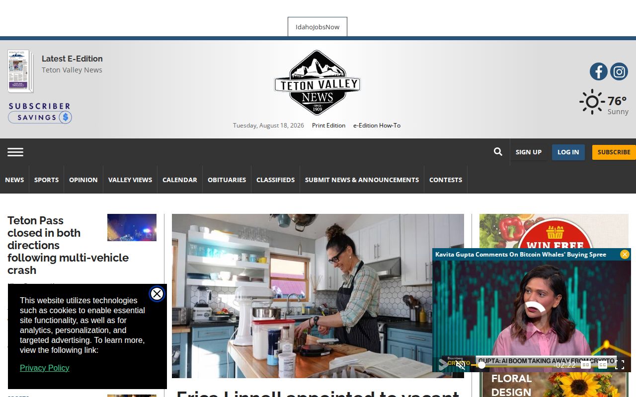 Teton Valley News local newspaper source for Teton County crime coverage